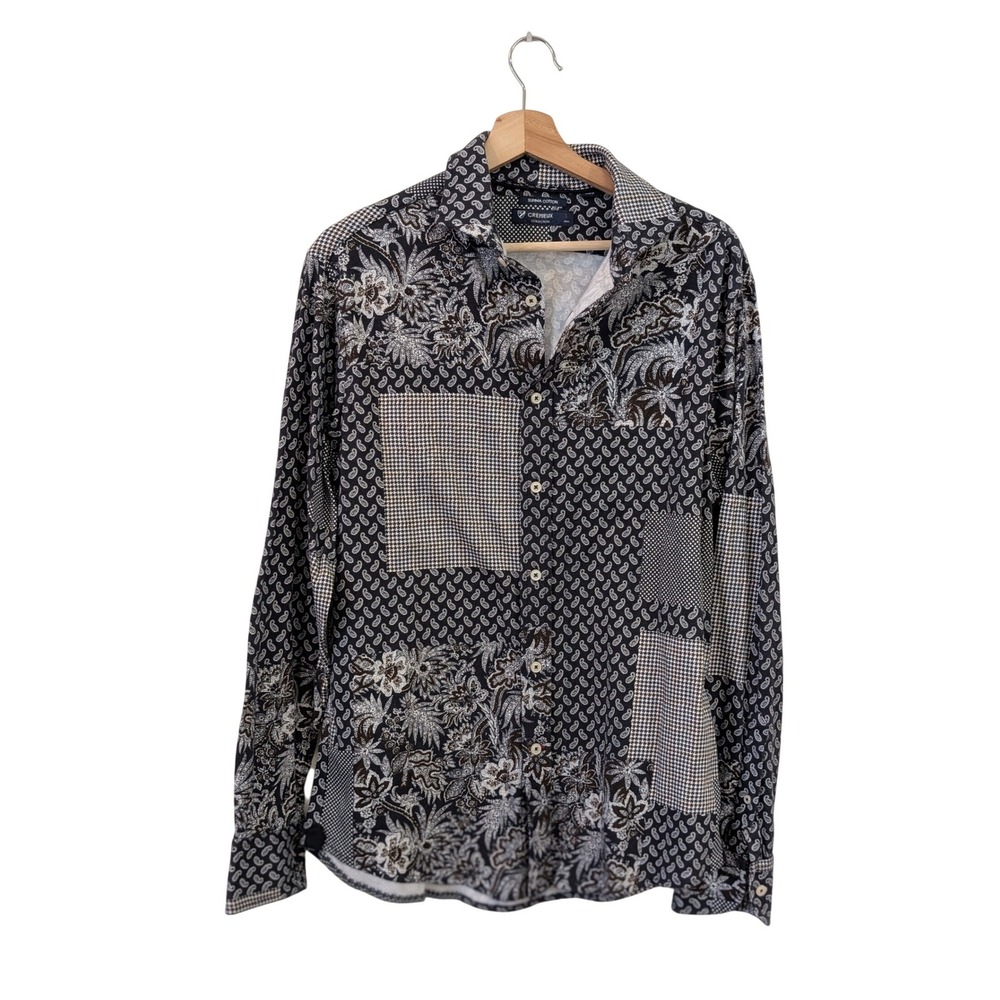 Cremieux Collection‎ Supima Cotton Patchwork Paisley Floral Shirt Grey Brown L